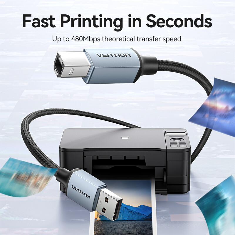 Vention Dây Cáp USB 2.0 Máy In 3M - Cáp USB A Đầu Nối USB B, Tương Thích Rộng Rãi Cho Máy In, Máy Tính - Hàng Chính Hãng