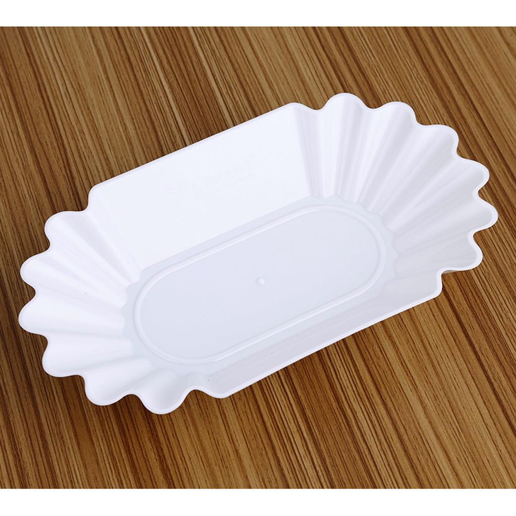 Baoblaze 6x Oval Plastic Plate Fruit Salad Snack Coffee Beans Tray White Serving Plate