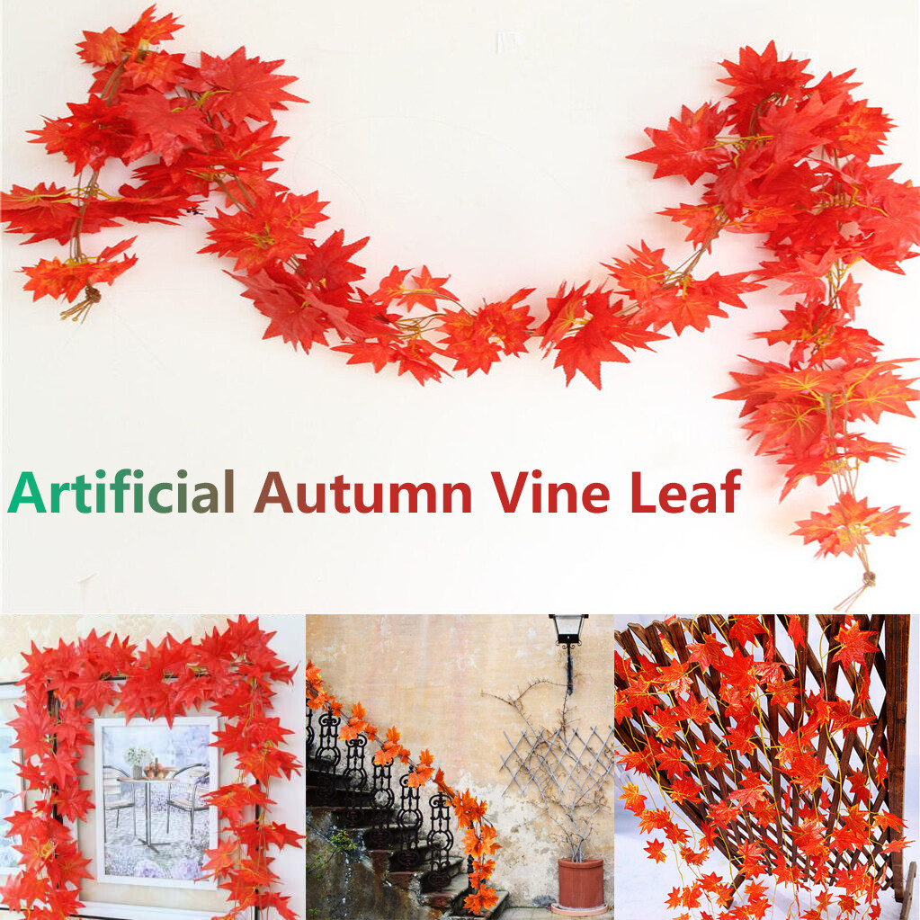 [YESPERY] 2.4M Artificial Vine Red Autumn Maple Leaf Fake Garland Plants Foliage Garden For Wedding Party Home Decoration #1