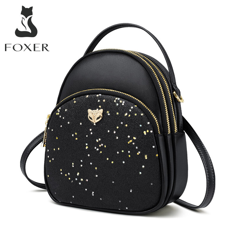 FOXER Glett Design Mini Nữ Ba Lô Chia Da Nhiều Không Gian Túi Đeo Vai Nữ