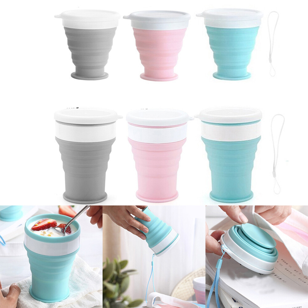 （HIYRCH STORE）100/200 / 350ml Cốc gấp kính thiên văn silicone với khóa có thể gập lại Du lịch ngoài trời Cắm trại Trà di động Tách cà phê Cốc uống nước