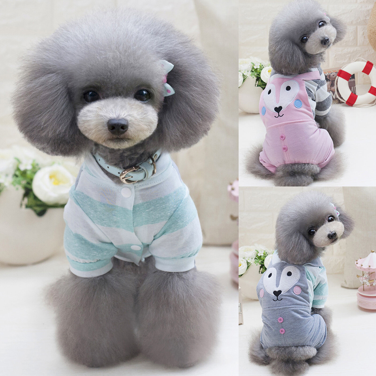 huanhuang® Spring Pet Cat Fox Pattern Button Stitching Suspenders Four-legged Dog Clothes
