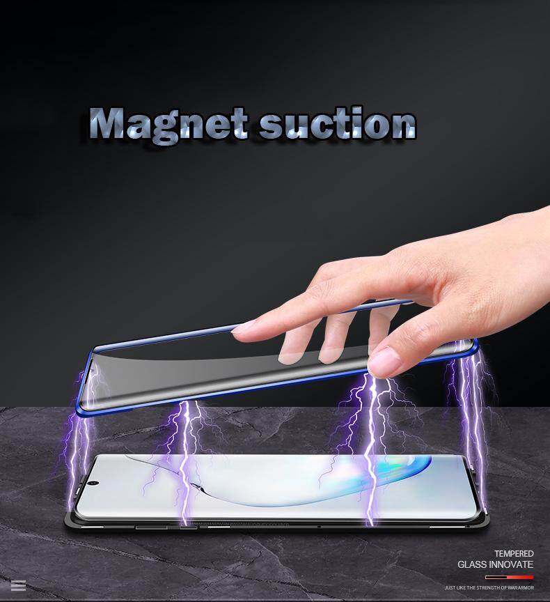 For Samsung Galaxy (Note10 Plus) Full Cover Metal Case Two-sided Tempered Glass Casing Phone shell with Free Glass Camera Lens Protective Film (Galaxy Note 10+ )