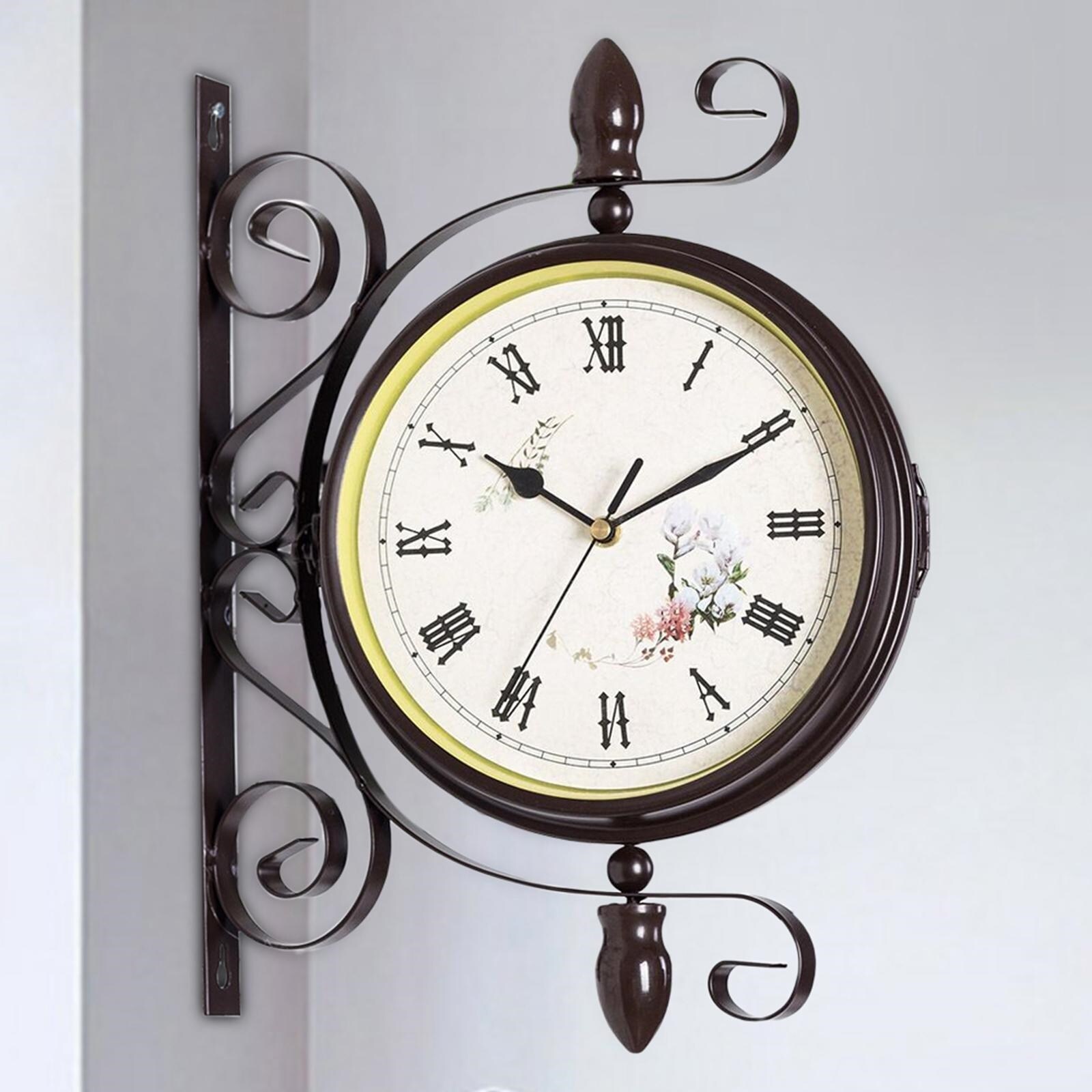 【Fire New】 Retro Style Double Sided Wall Clock Battery Powered Quiet for Living Room