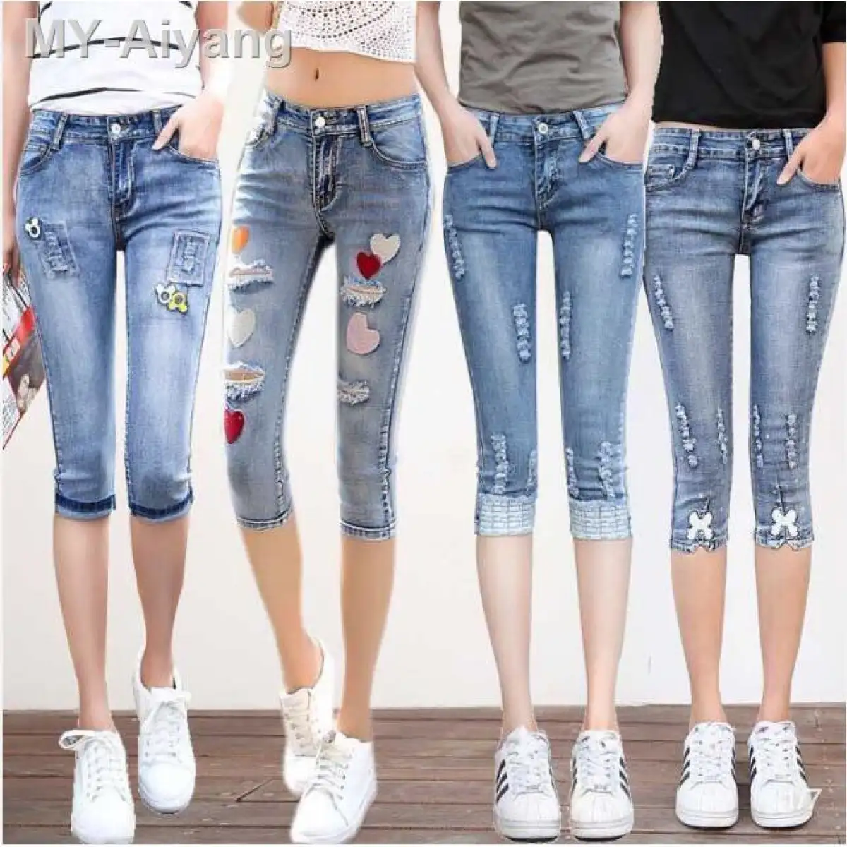plus size denim capris stretch