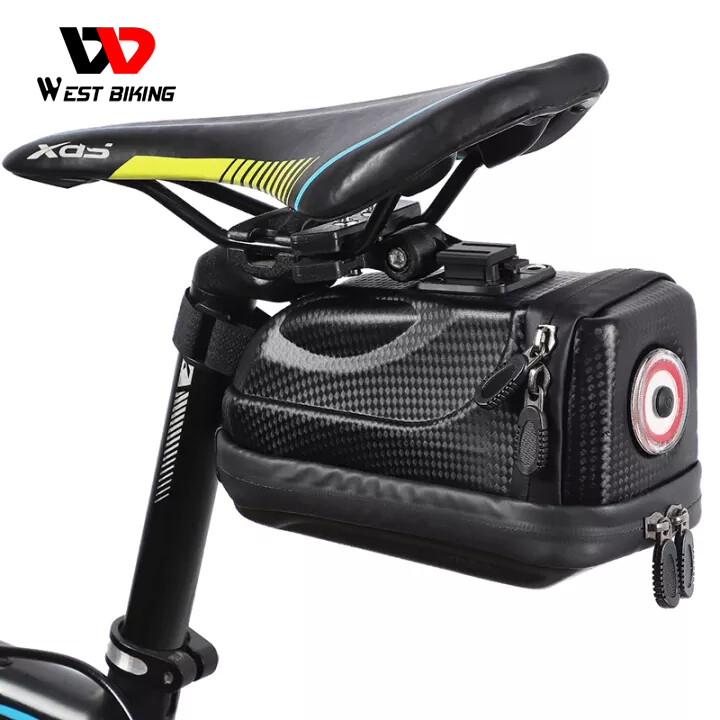 West Biking Bicycle Saddle Bag With Rear Light Waterproof Road MTB Bike Tools Rear Bag With Rechargeable Tail Light Bicycle Accessories