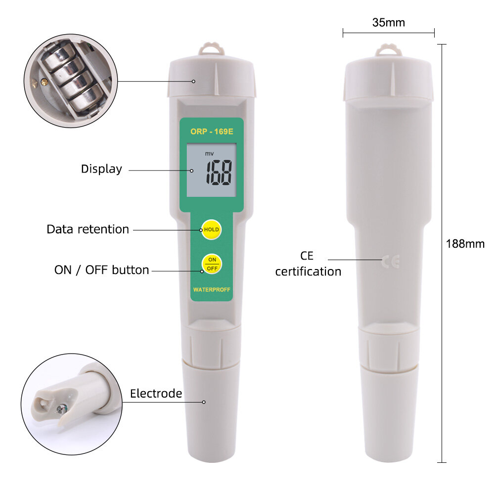 yieryi ORP Meter Redox Potential Tester Negative Potential Pen Tester with calibration