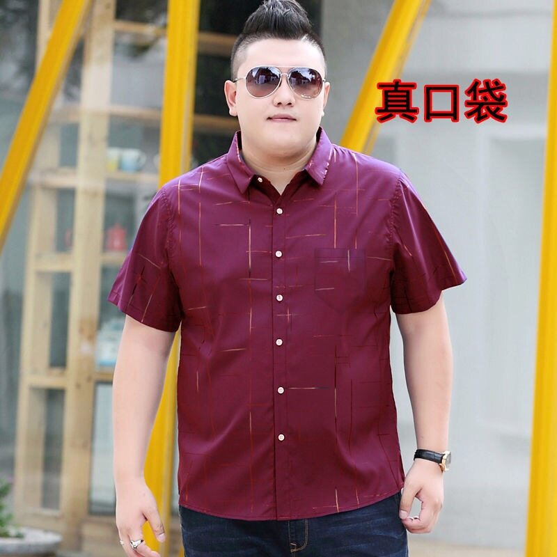 【M-7XL】130KG Can Wear Large Fat Oversize Big Plus Size Mens Stripe Short Sleeve Shirt Loose Fashion Casual Top For Men Summer