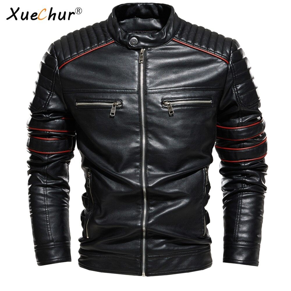 Men Jacket Coffee Leather Jacket Men Motorcycle Jacket Fashion Streetwear Biker Coat Slim Fit Autumn Winter Coat Men Fur Lined