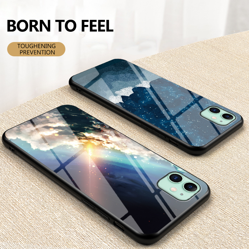 For iPhone 11 Case iPhone11 Starry Sky Tempered Glass Hard Phone Case Casing Shockproof Back Cover