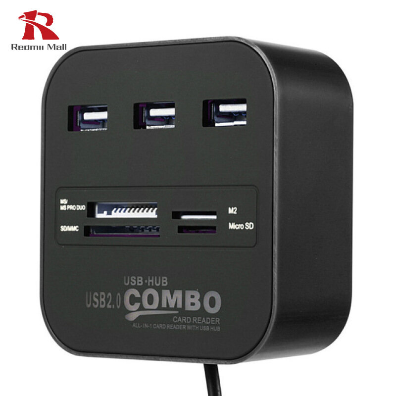 Usb hub combo all in one usb 2.0 micro sd high speed card reader 3 ports adapter connector for tablet pc computer laptop