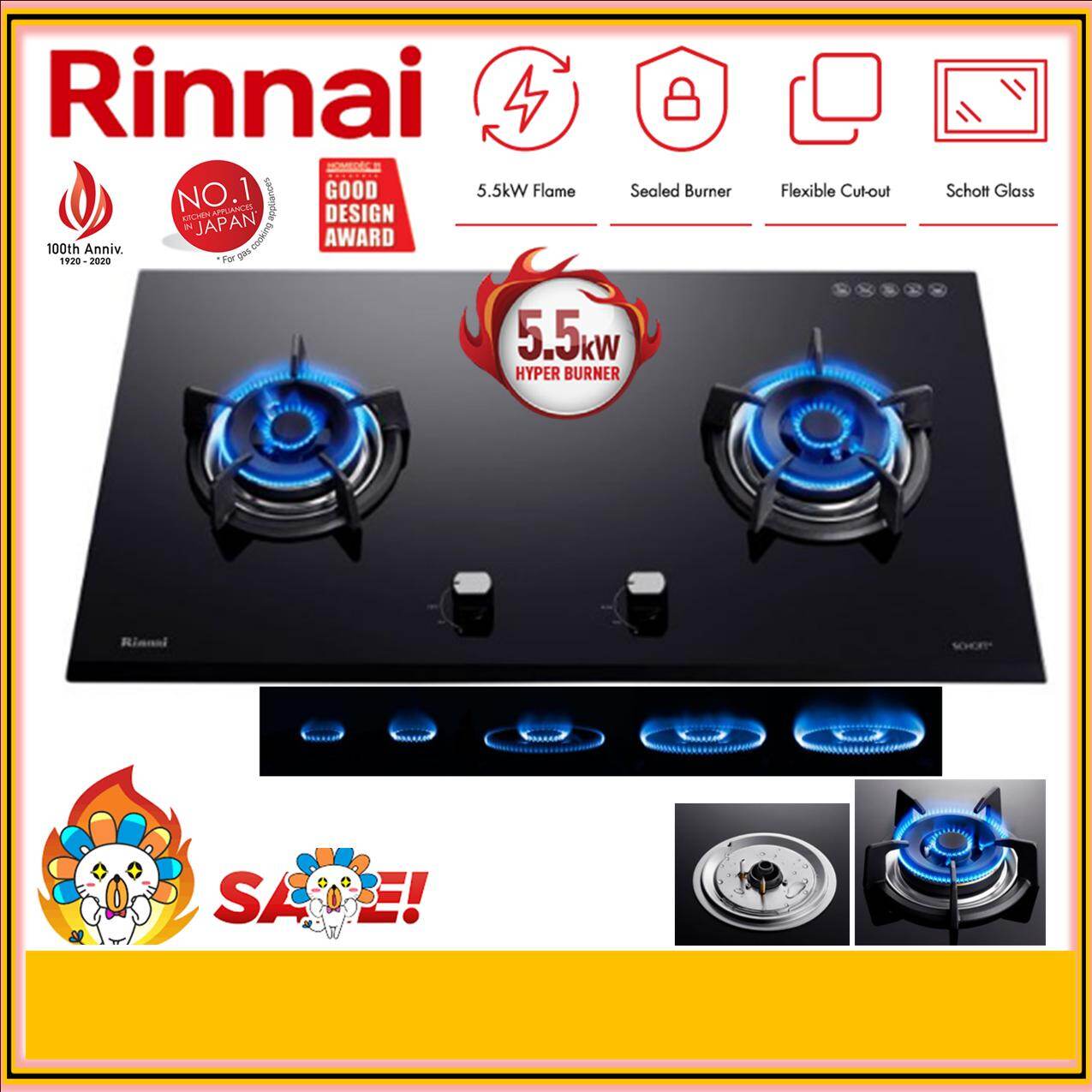 RINNAI RB-92G Built in 2 Hyper Burner Gas Hob Gas Stove Cooker Hob RB92G  Hyper Burner Built in Gas Stove Built in Hob | Lazada