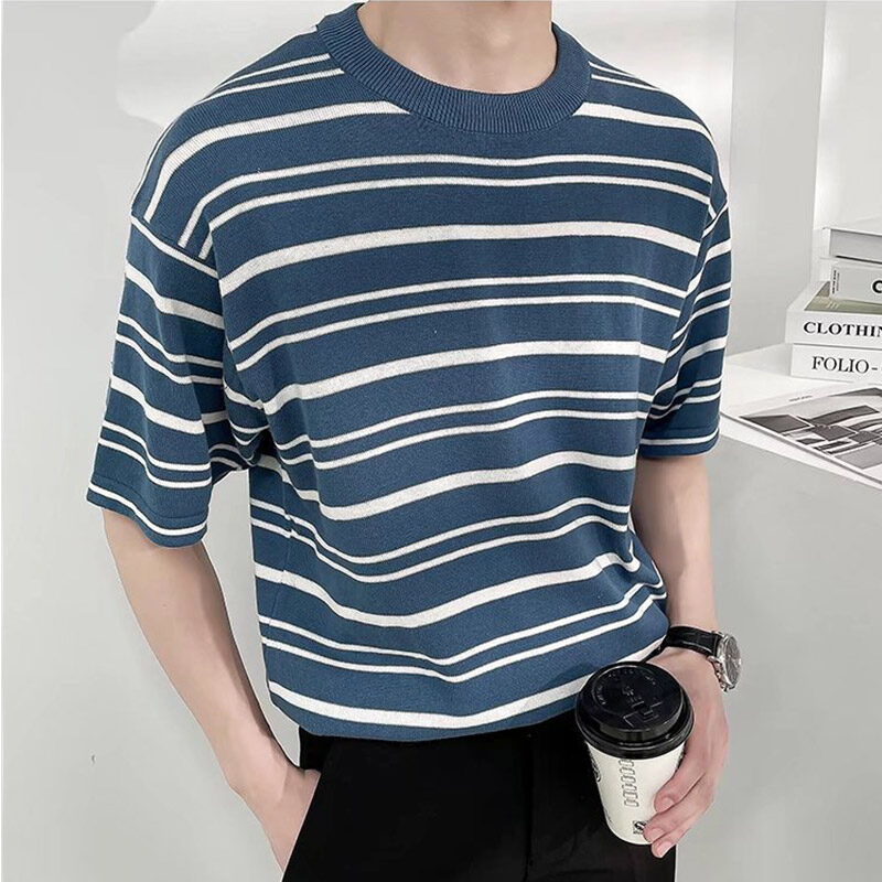 ASRV Men's striped short-sleeved T-shirt Summer thin loose Korean fashion T-shirt