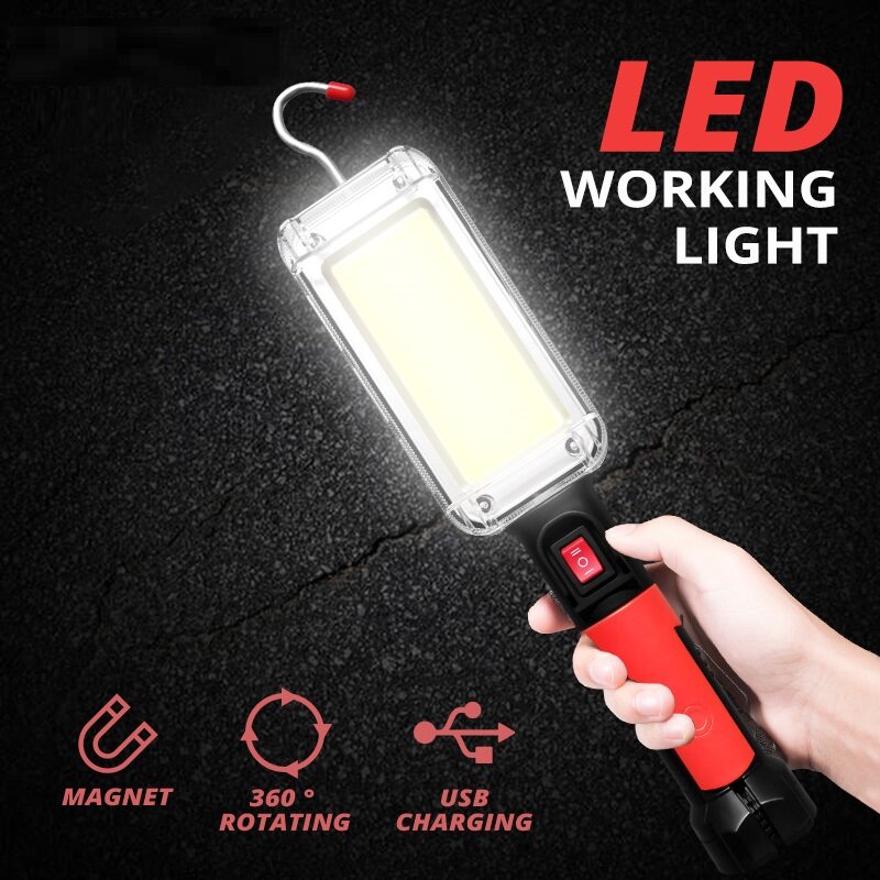 Siêu Đèn pin sáng LED Đèn làm việc COB LED Đèn làm việc Móc Nam Châm Đèn Cắm Trại đèn pin USB Có Thể Sạc Lại Không Thấm Nước Đèn Khẩn Cấp Có Thể Sạc Lại Sửa Chữa Ánh Sáng cầm tay nhẹ Cho Xe Đèn Pin Đèn làm việc