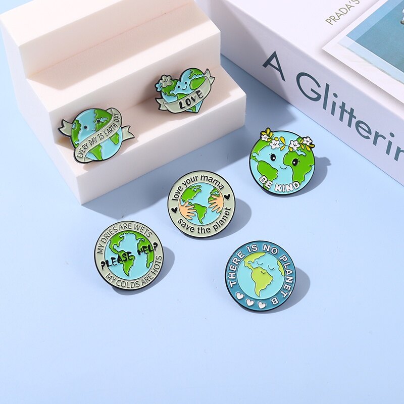 Ghim Cài Huy Hiệu Save The Planet Tráng Men