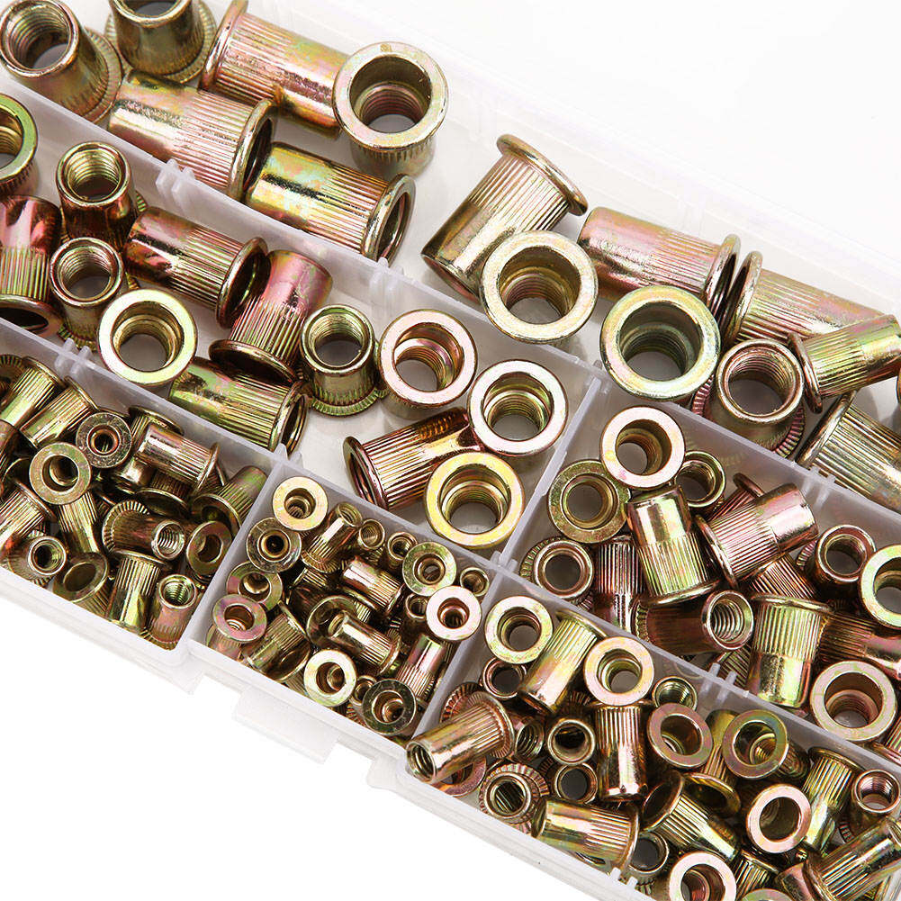 175PCS Rivet Nut Kit Zinc Plated Flat Head Threaded Fastener Nuts M3 M4 M5 M6 M8 M10