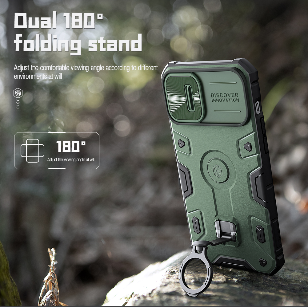 Nillkin Armor Slide Cover Camera Protect Stand Case for iPhone 14 Plus 14 Pro Max Back Cover with Folding Rind Holder CamShield Armor Pro Phone Case