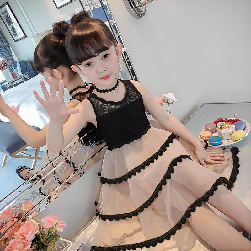 Kids New Arrival Formal Dresses for Girls Fashion Lace Patchwork Dress Sleeveless Round Collar Princess Dresses Girls Temperament Dress Formal Dress