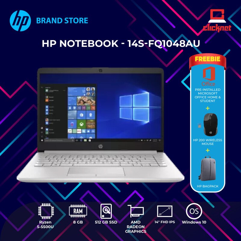 HP 14s-FQ1048AU (Natural Silver)- AMD Ryzen 5-5500U /8GB RAM /512GB SSD /14 FHD LED /AMD Radeon Graphic /Win 10 /MS Office /2 Years Malaysia