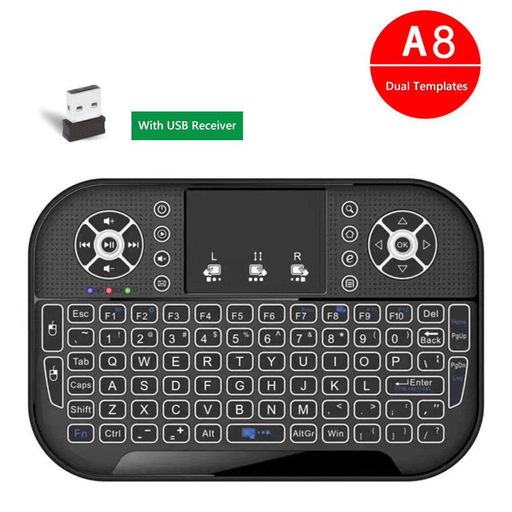 A8 Chuột Bay 2.4G Công Thái Học Có Thể Sạc Lại Bàn Di Chuột Bàn Phím Không Dây Có Đèn Nền Kèm Đầu Thu USB Cho TV Box Thông Minh