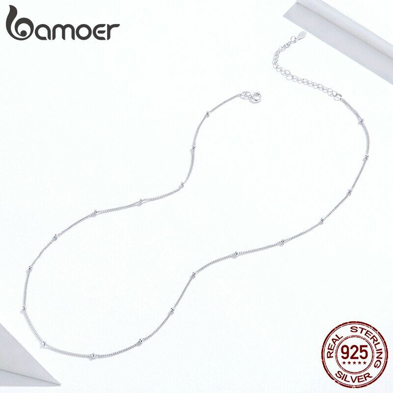 BAMOER Vòng Cổ Hạt Tròn Nhỏ Xíu Thiết Yếu Dây Chuyền Mắt Xích 45Cm Bằng Bạc Ý 925 Thật SCN391