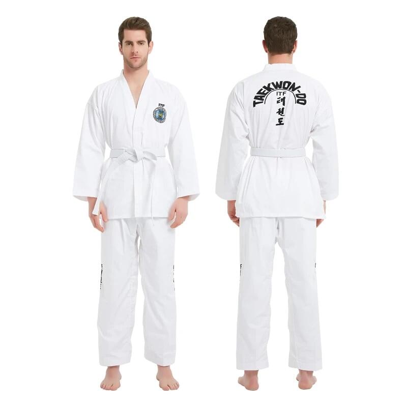 ITF Taekwondo Ultra Light Weight Beginner Fighters Uniform Suit Gi Training Dobok Embroidery Pattern Uniform