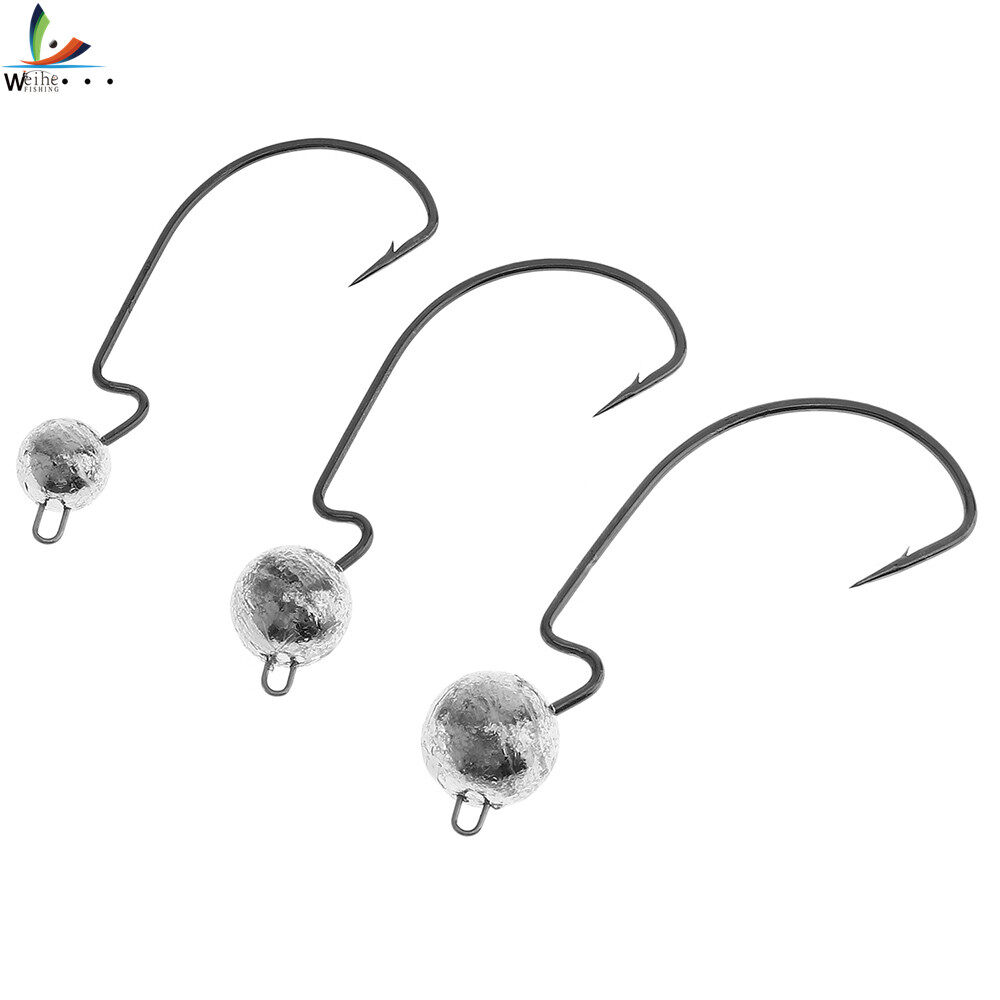 Weihe 3pcs Carbon Steel Lead Jig Head Crank Fishing Hook