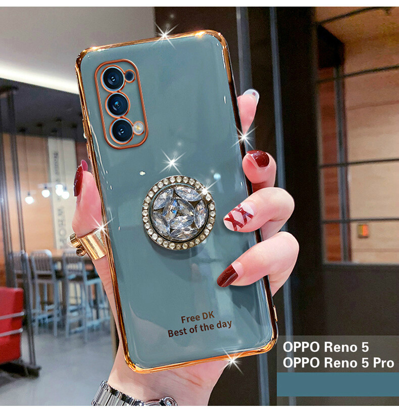For OPPO Reno 5 / OPPO Reno 5 Pro 5G Electroplated Letters Phone Case For OPPO Reno 5 / OPPO Reno 5 Pro 5G Phone Case Bling Crystal Holder Cover Soft TPU Back Cover