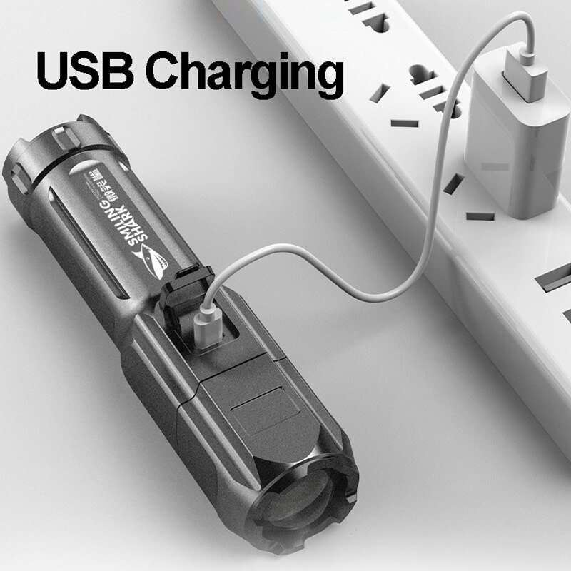 Đèn Pin Siêu Sáng Đèn Pin Led Tập Trung Ánh Sáng Mạnh ABS Đèn Pin Đa Năng Ngoài Trời Lực Lượng Xenon Phóng To Có Thể Sạc Lại A15