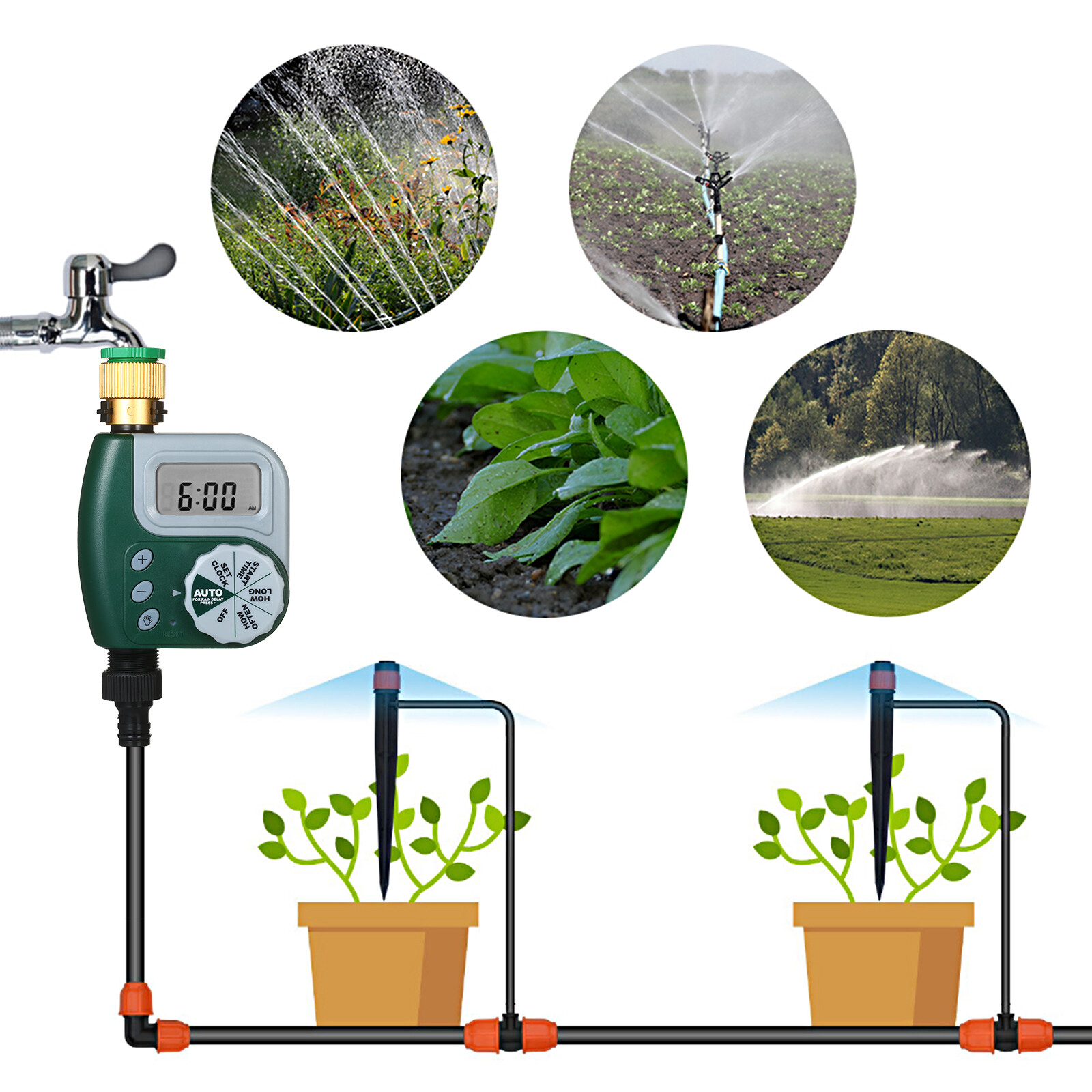 SMART SENSOR Digital Programmable Water Timer Weatherproof Garden Lawn Faucet Hose Timer Automatic Irrigation Controller 1-Outlet Leakpoof Copper Connector with Stainless Steel Filter