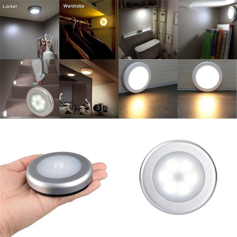 6 Đèn LED Không Dây Cảm Biến Kích Hoạt Chuyển Động Đèn Tường Cảm Biến Chuyển Động PIR Trong Nhà Tủ Đồ Tự Động Bật/Tắt