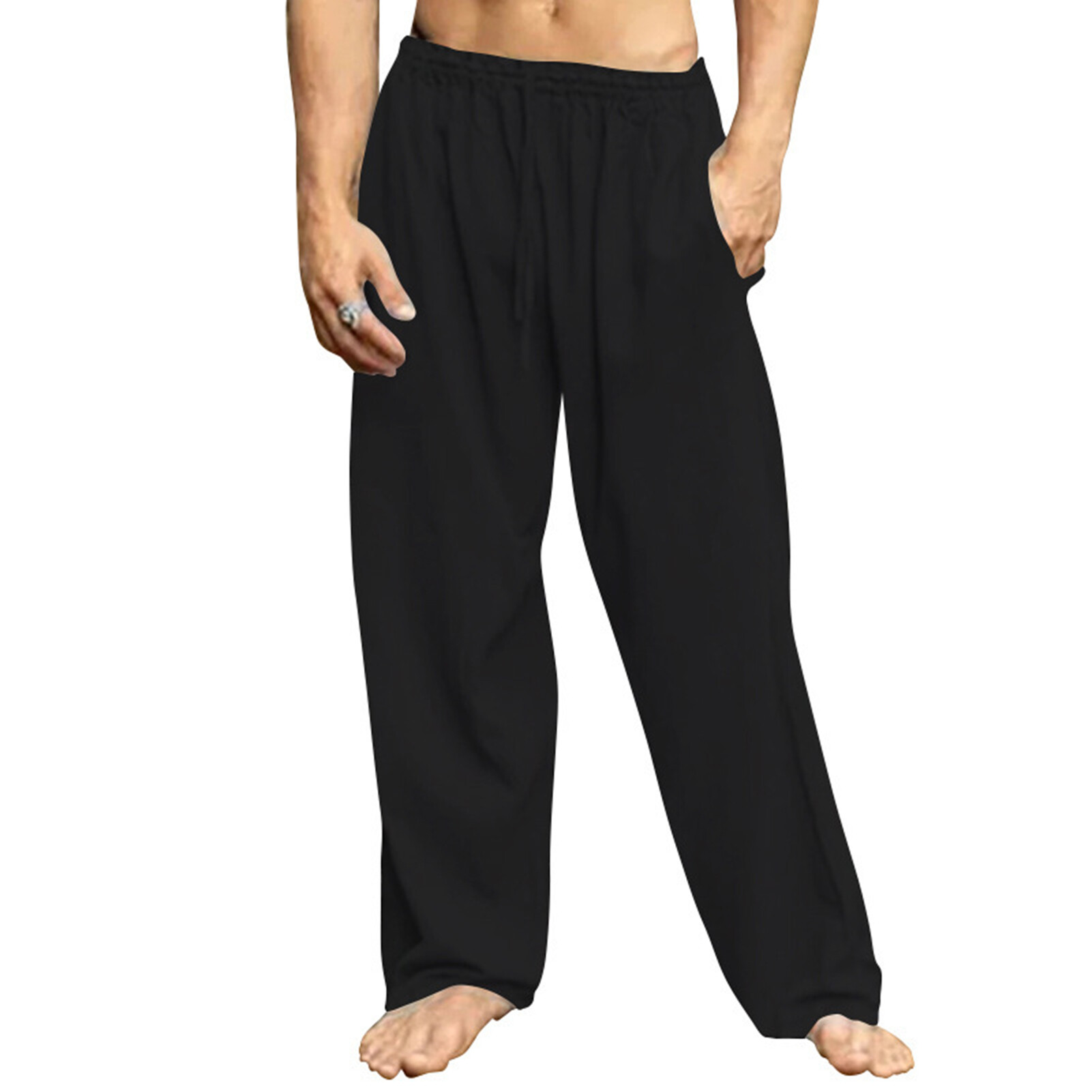 TENGL Drawstring Casual Pants Solid Color Long Pants Comfortable Men's Drawstring Pants for Casual and Sporty Style Wide Leg and Solid Colors Perfect for Streetwear