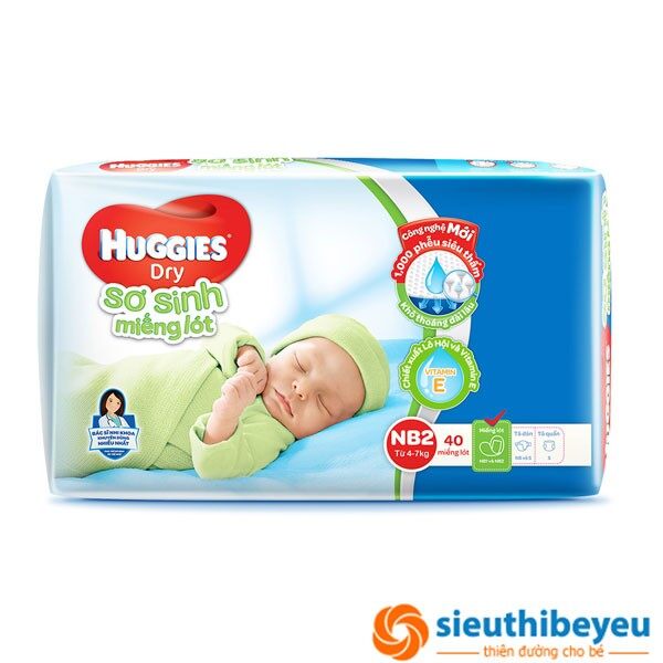 SƠ SINH MIẾNG LÓT HUGGIES NB2 40 MIẾNG