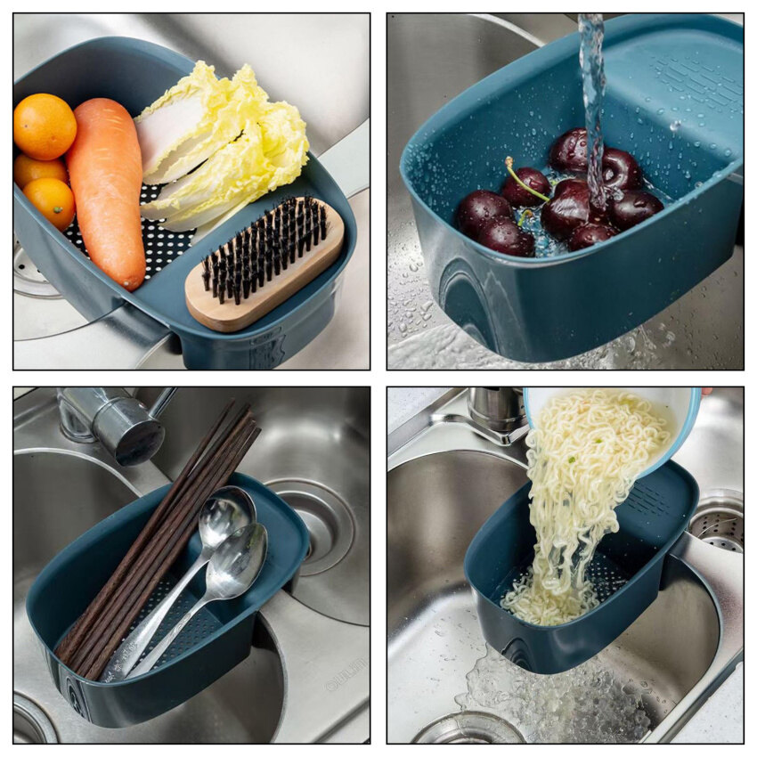 Kitchen Strainer Drain Vegetable Fruit Strainer Basket Suction Cup Sponge Rack Storage Tool Sink Shelf Storage Rack