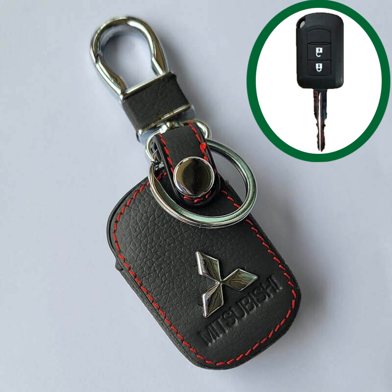 For Mitsubishi Attrage Triton Mirage Montero Leather Car Key Case Cover Keychain
