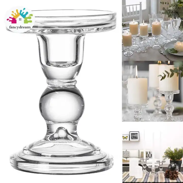 Fancydream High Candlestick Transparent Glass Candle Holders