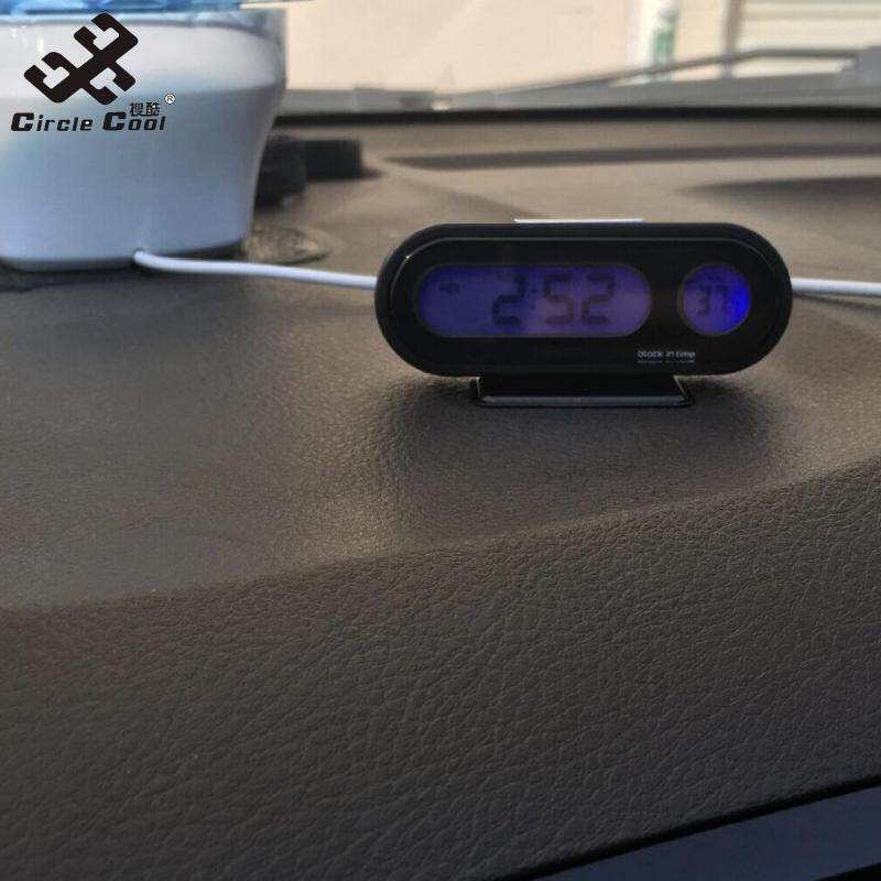 Circle Cool Car Mini Electronic Clock Time Watch Auto Dashboard Clocks Luminous Thermometer Black Digital Display Car Accessories