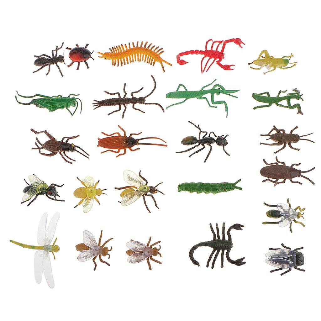 Dovewill 24pcs Plastic Vivid Insects Model Figure Toys Mantis Scorpion Bee Sets