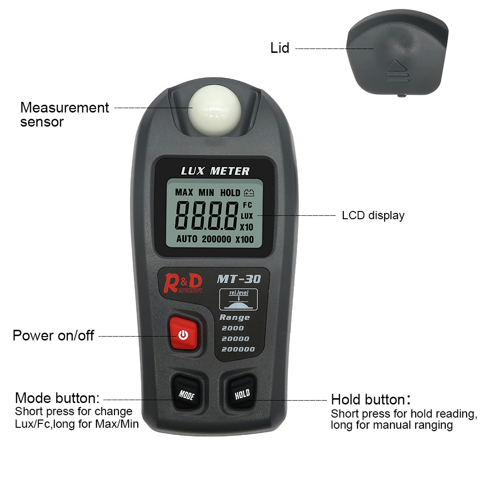 [Diyiot]Original MT-30 Lux meter 0~200,000lux Range Light Meter Illuminometer Photometer Tester