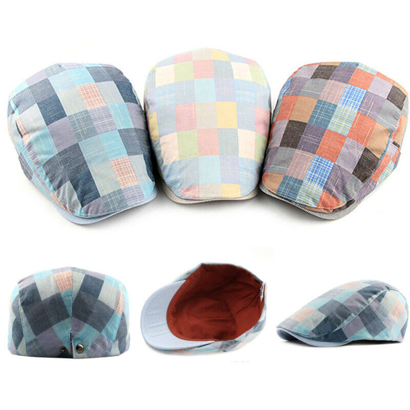 Mens Stylish Plaid Ivy Caps Flat Cabbie Driving Outdoor Golf Newsboy Beret Hat