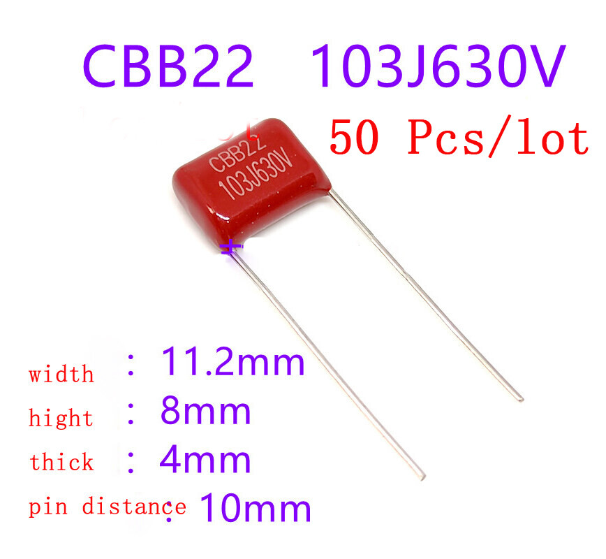 50 pcs/lot cbb21 cbb22 film capacitor 630v 103j 0.01uf 10nf pitch 10mm