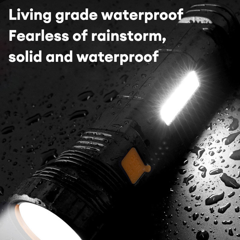 LED flashlight strong light solar power supply USB rechargeable portable small flashlight work light outdoor super bright multi-function emergency light