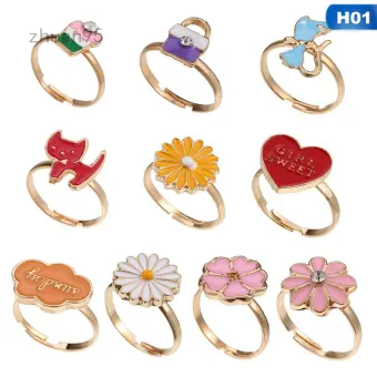 10 Pcs Set Cute Children S Day Jewelry Plastic Kids Rings Girls With Mixed Korean Style Resin Alloy Pattern Randomly Lazada Ph