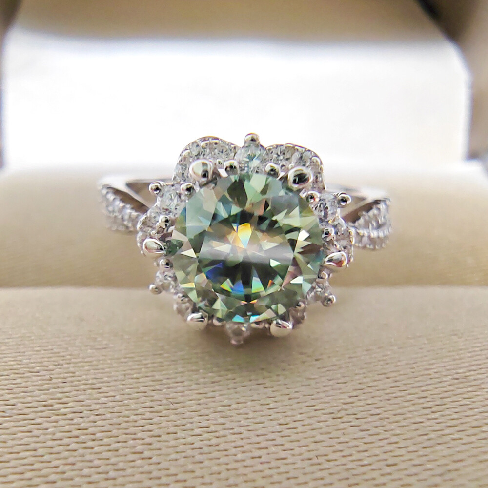 Retro S925 Silver Ring 1CT Green Moissanite GRA Certificate Advanced Women's Jewelry Wedding Party Birthday Gift