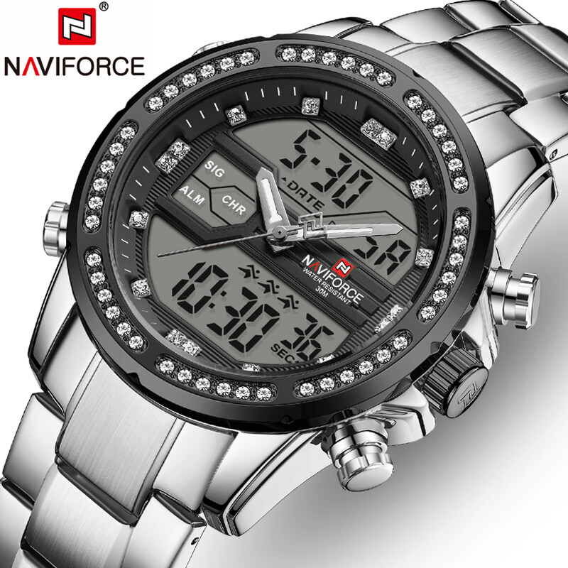 Nơi bán Đồng Hồ Thể Thao NAVIFORCE Cho Nam, Đồng Hồ Đeo Tay Màn Hình Kép Kỹ Thuật Số LED, Chống Nước, Phong Cách Công Sở, Bằng Thép Không Gỉ