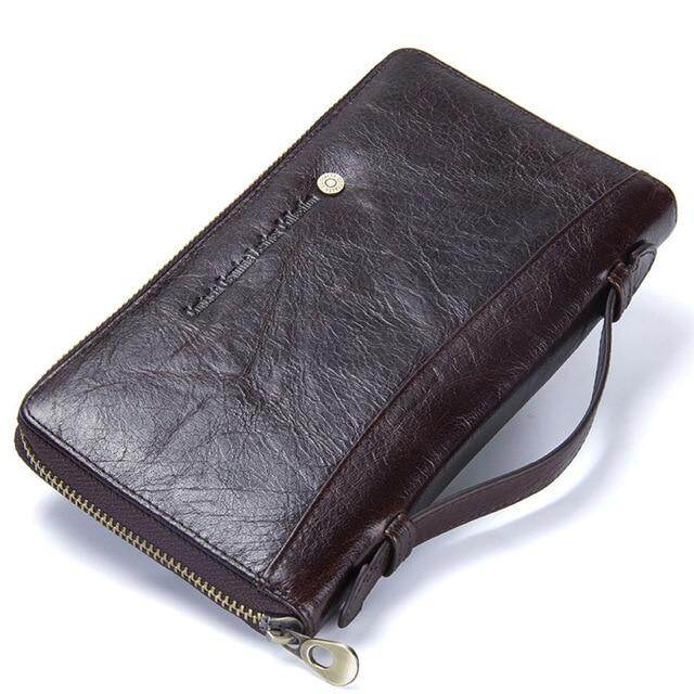 👝 Genuine Leather Men Clutch Wallet Brand Male Card Holder Long Zipper Around Travel Purse With Passport Holder 6.5" Phone Case