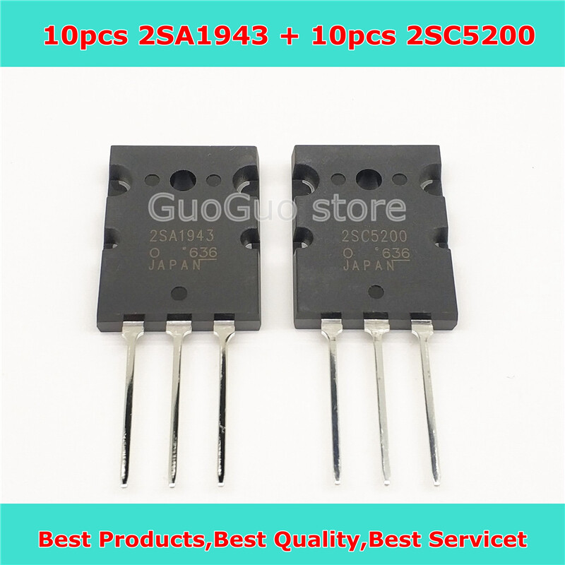 20pcs 2SA1943 TO-3P 2SC5200 TO-3PL 10Pair ( 10pcs A1943 + 10pcs C5200 ) 15A 230V Amp Power Silicon Transistors