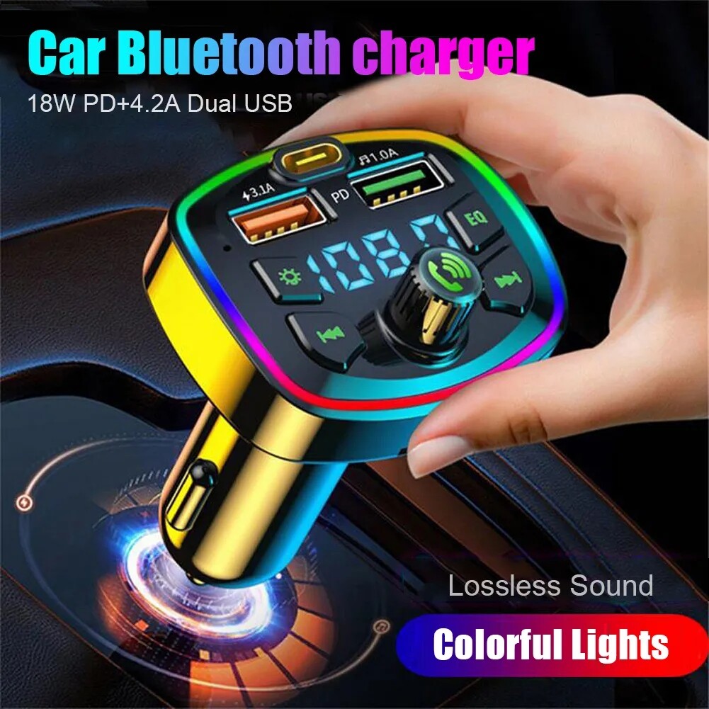 Car Charger Fast Charging U Disk MP3 Player Bluetooth 5.0 FM Transmitter Hands-free Audio Receiver Dual USB PD Charger
