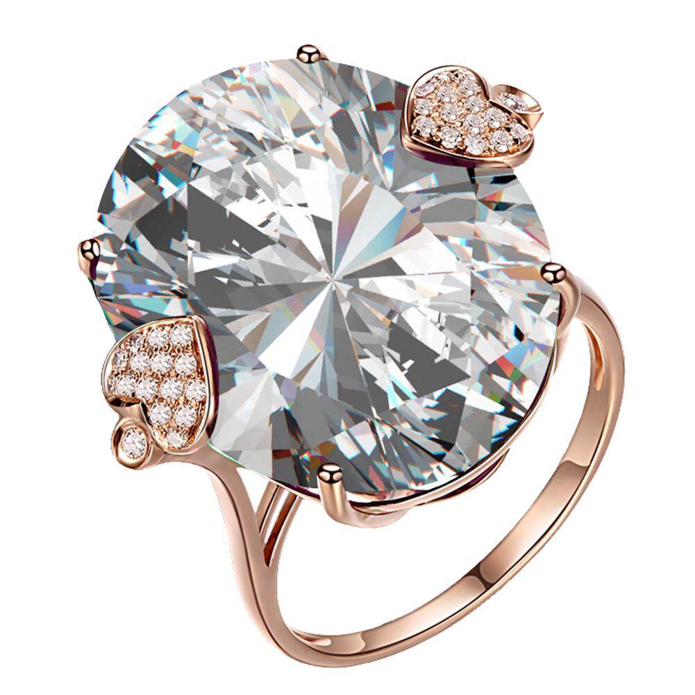 Talent Star Wedding Engagement Party Bridal Oval Rhinestone Inlaid Heart Finger Ring Jewelry