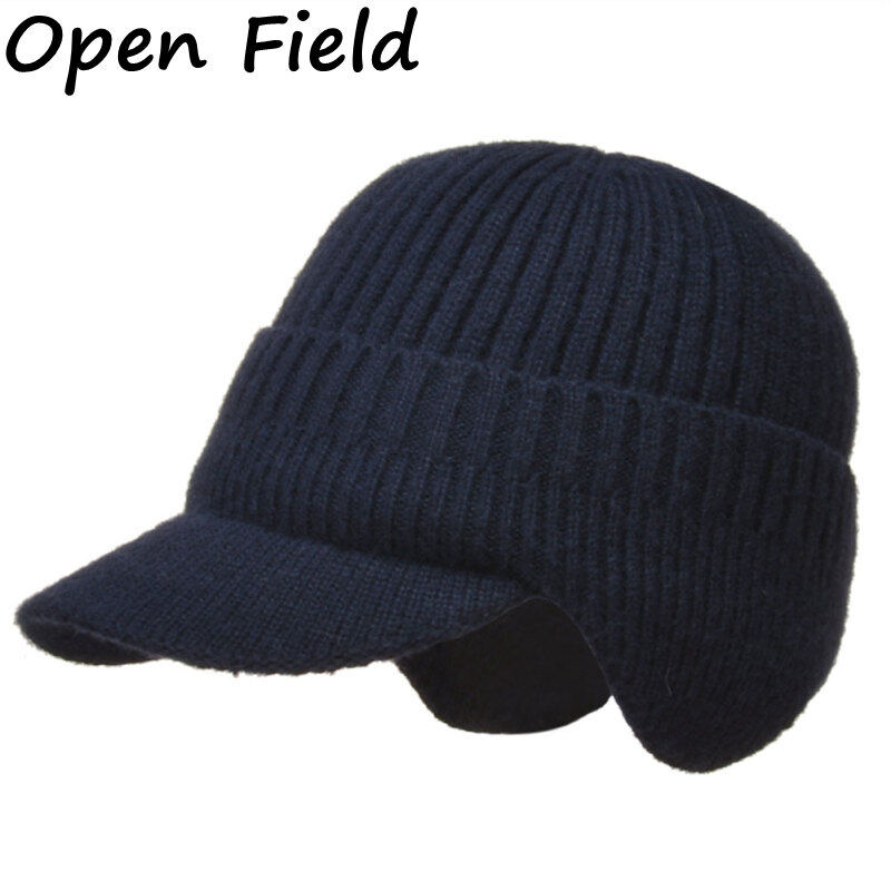 Field Men Winter Knitted Hat Outdoor Warm Thickened Windproof Ear Protection Cap Short Brim Solid Color Hat
